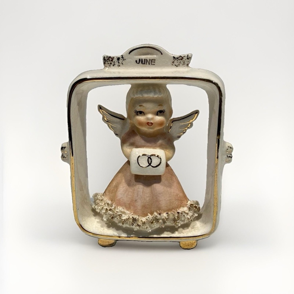 Geo Z Lefton June Child Angel Of The Month 1955 Porcelain Figurine Vintage